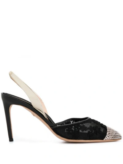 Giambattista Valli Snake And Lace Slingback Pumps In Black