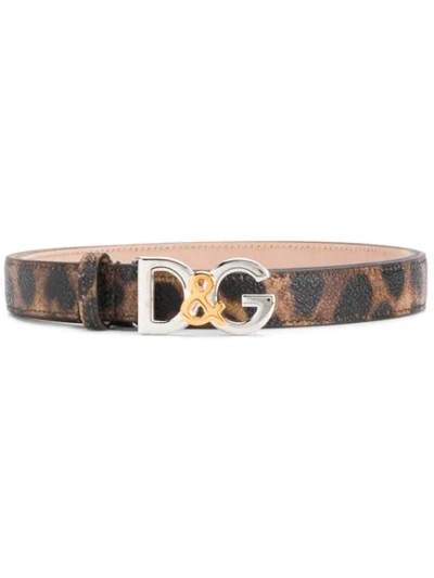 Dolce & Gabbana Leopard Print Belt In Brown