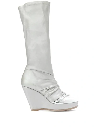 Rick Owens Wedged Mid-calf Boots In Silver
