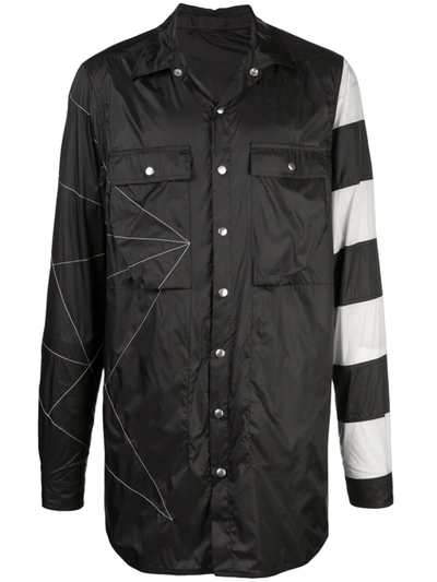 Rick Owens Embroidered Contrast-panel Shell Jacket In Black Pearl
