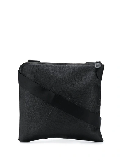 Yohji Yamamoto Embossed Logo Messenger Bag In Black