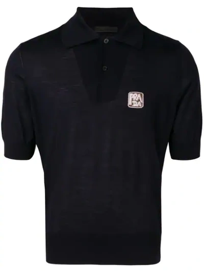 Prada Small Logo Polo Shirt In F0008 Bleu