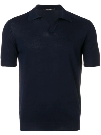 Tagliatore Short-sleeved Linen Polo Shirt In Blue