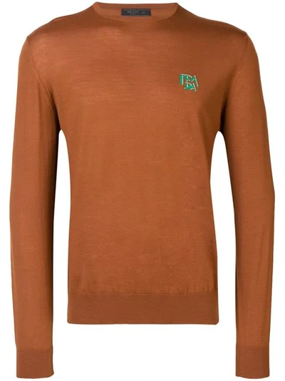 Prada Logo Knit Jumper In Brown
