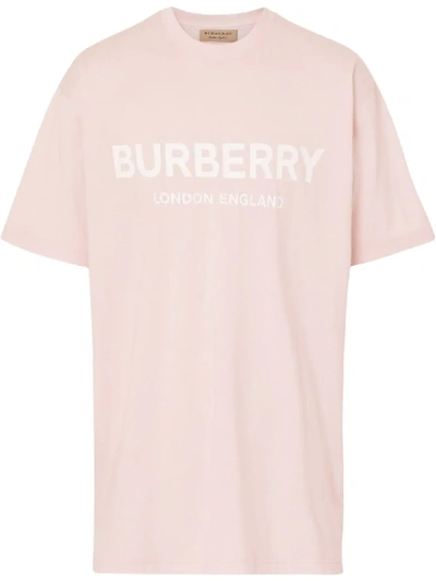 Burberry Logo Print Cotton T-shirt In Pink