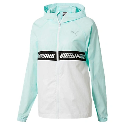Puma Women's Modern Sports Full-zip Wind Jacket In White / Blue Size X-large Polyester