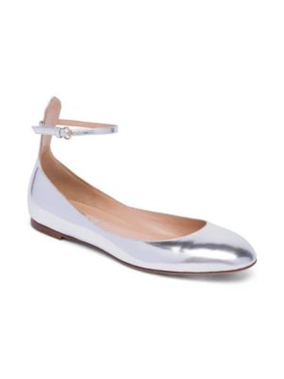 Valentino Garavani Tan-go Metallic Leather Ankle-strap Ballet Flats In Silver