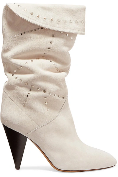 Isabel Marant Lestee Studded Suede Slouch Boots In White