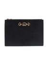 Gucci Black Gg Brooch-embellished Leather Clutch Bag