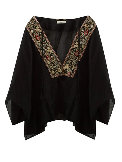 Saint Laurent Passementerie Wool-voile Kaftan Blouse In Black