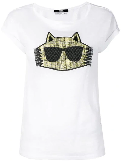 Karl Lagerfeld Shades Cat Patch T-shirt In White