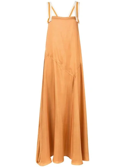 Abadia Paneled Silk Twill Maxi Dress In Orange