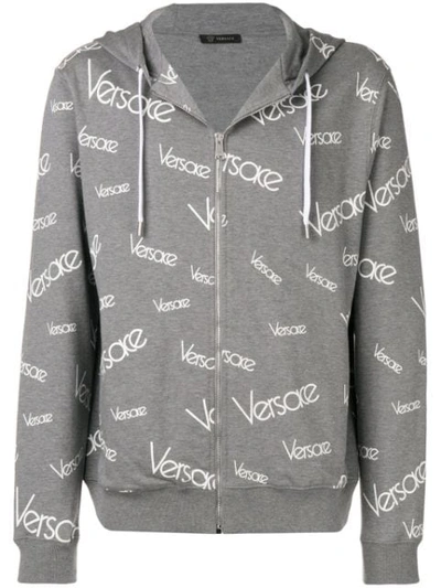 Versace Vintage Logo Print Hoodie In Grey