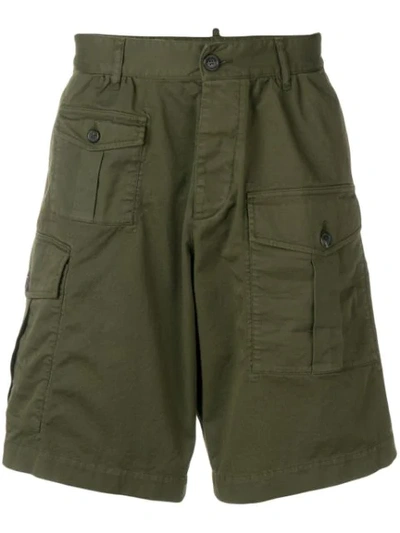 Dsquared2 33.5cm Boxer Cotton Canvas Cargo Shorts In Verde