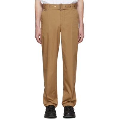 Burberry D-ring Detail Belted Cotton Trousers In Neutrals