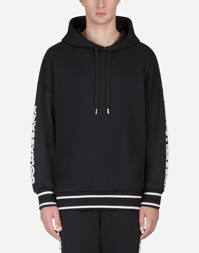 Dolce & Gabbana Sweatshirt In Cotton With Hood And Patch In Black