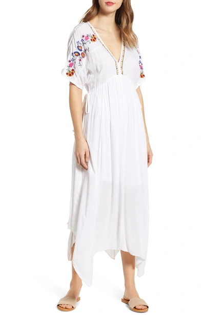 Band Of Gypsies Cuba Embroidered Midi Dress In Ivory/ Multi