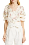 Rebecca Taylor Tiered Ruffle Sleeve Silk Blend Blouse In Cream Combo