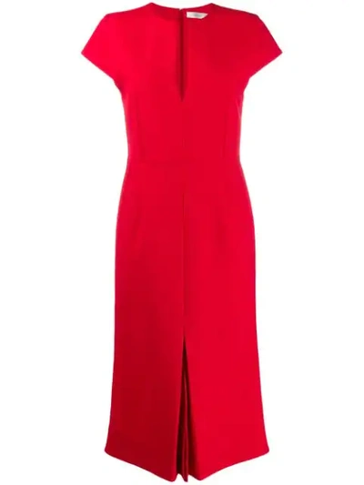Victoria Beckham Pleated Wool Crepe Dress In Red