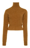 Victoria Beckham Cropped Seamless Wool Turtleneck In Brown