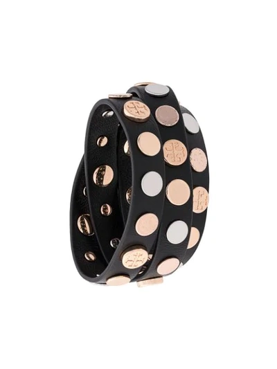 Tory Burch Triple-wrap Logo Stud Bracelet In Black/rose/gold/silver