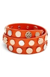 Tory Burch Triple-wrap Logo Stud Bracelet In Tory Orange/rosegold/tory Gold