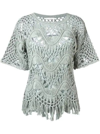 Chloé Tasseled Crocheted Cotton And Silk-blend Top In Mint