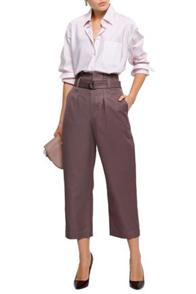 Brunello Cucinelli Woman Cropped Belted Cotton And Ramie-blend Straight-leg Pants Grape