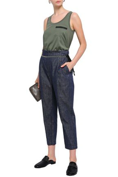Brunello Cucinelli Woman Cropped Bead-embellished High-rise Tapered Jeans Dark Denim