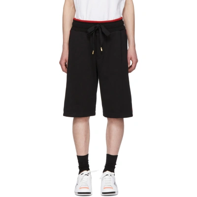 Dolce & Gabbana Dolce And Gabbana Black Red Stripe Sweat Shorts In N0000 Black