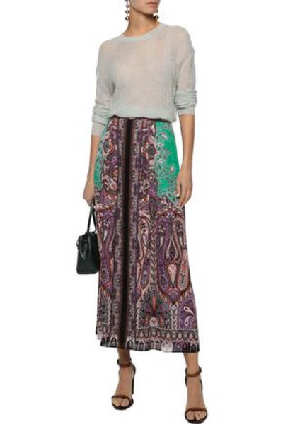Etro Woman Pleated Printed Silk Crepe De Chine Midi Skirt Multicolor