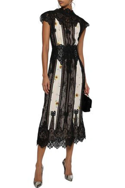 Giambattista Valli Lace-paneled Floral-print Silk-chiffon Midi Dress In Multicolor