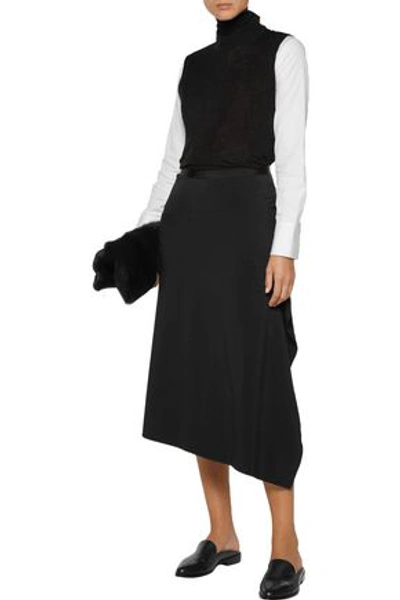 Helmut Lang Woman Asymmetric Draped Cady Midi Skirt Black