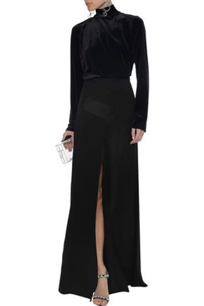 Saint Laurent Woman Satin-paneled Crepe Maxi Skirt Black