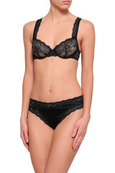 Stella Mccartney Clara Whispering Lace-trimmed Stretch-silk Mid-rise Briefs In Black