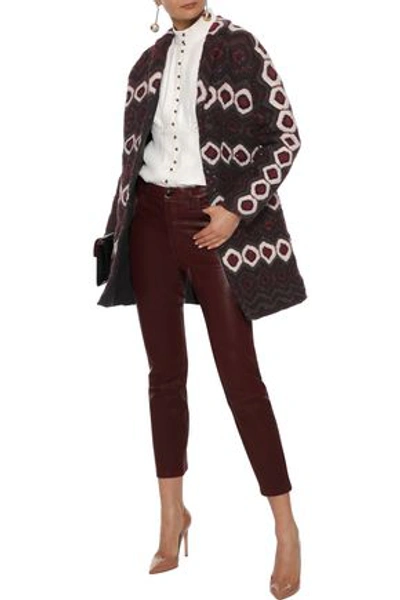 Valentino Sequin-embellished Jacquard-knit Coat In Burgundy