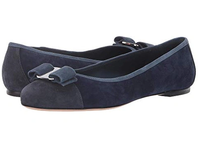 Ferragamo Salvatore  Woman Varina Bow-embellished Two-tone Suede Ballet Flats Navy
