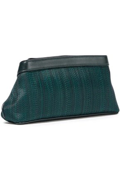 Akris Woman Leather-trimmed Woven Horse Hair Clutch Emerald