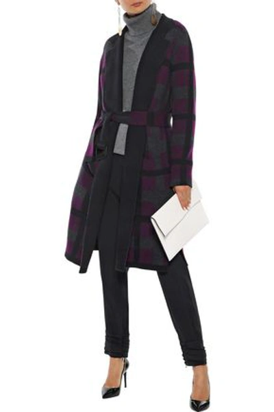 Akris Woman Belted Checked Cashmere Cardigan Purple