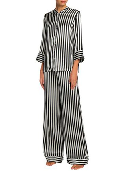Yolke Woman Striped Silk-blend Satin Pajama Set Black