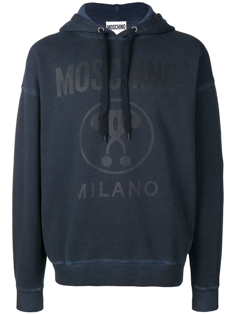 Moschino 深蓝色logo连帽卫衣 In Black | ModeSens