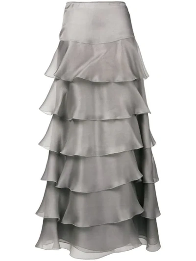 Giorgio Armani Long Tiered Skirt In Grey