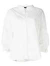Frei Ea Mandarin Collar Sheer Panel Shirt In White