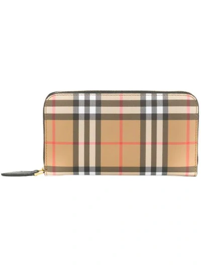 Burberry Beige & Black Small Vintage Check Zip Wallet