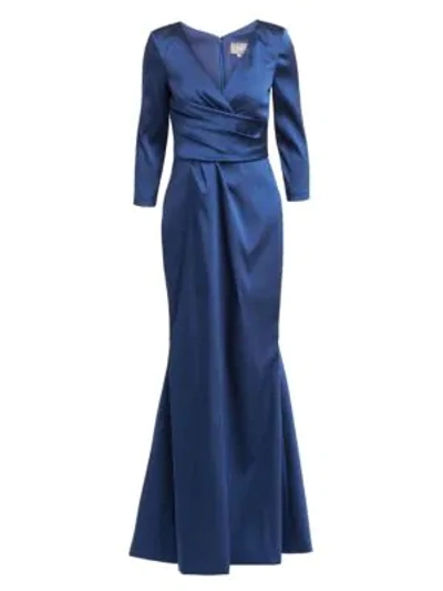 Theia Three-quarter Sleeve Mermaid Gown In Midnight