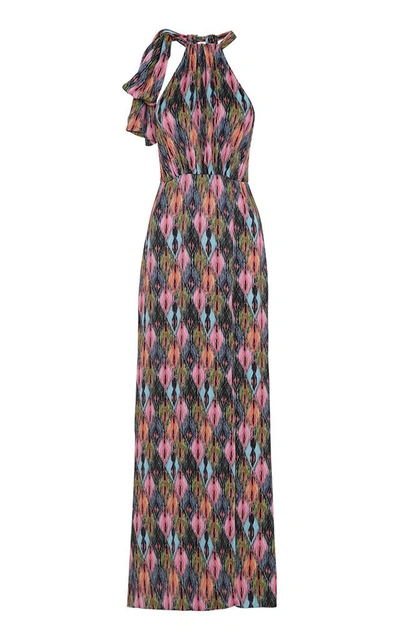Rotate Birger Christensen Front-slit Satin Maxi Dress In Print