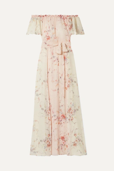 Loveshackfancy Evelyn Off-the-shoulder Floral-print Silk-georgette Maxi Dress In Multi