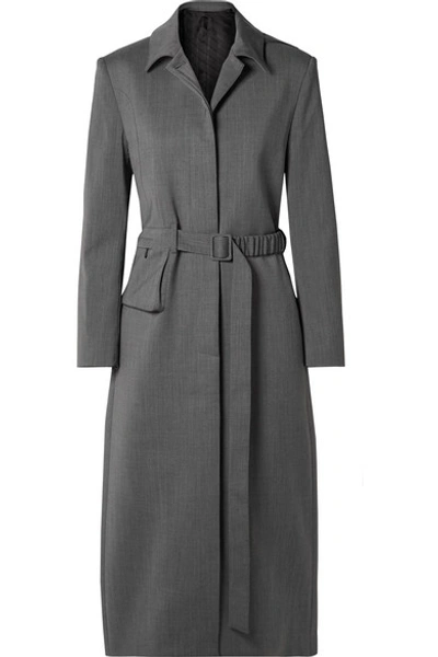 Commission Fanny Oversized Belted Twill Coat In Gray