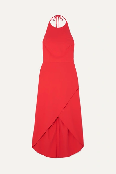 Alice And Olivia Kristy Wrap-effect Crepe Halterneck Dress In Red