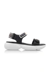 Prada Cloudbust Logo-embossed Rubber And Canvas-trimmed Leather Sandals In Black